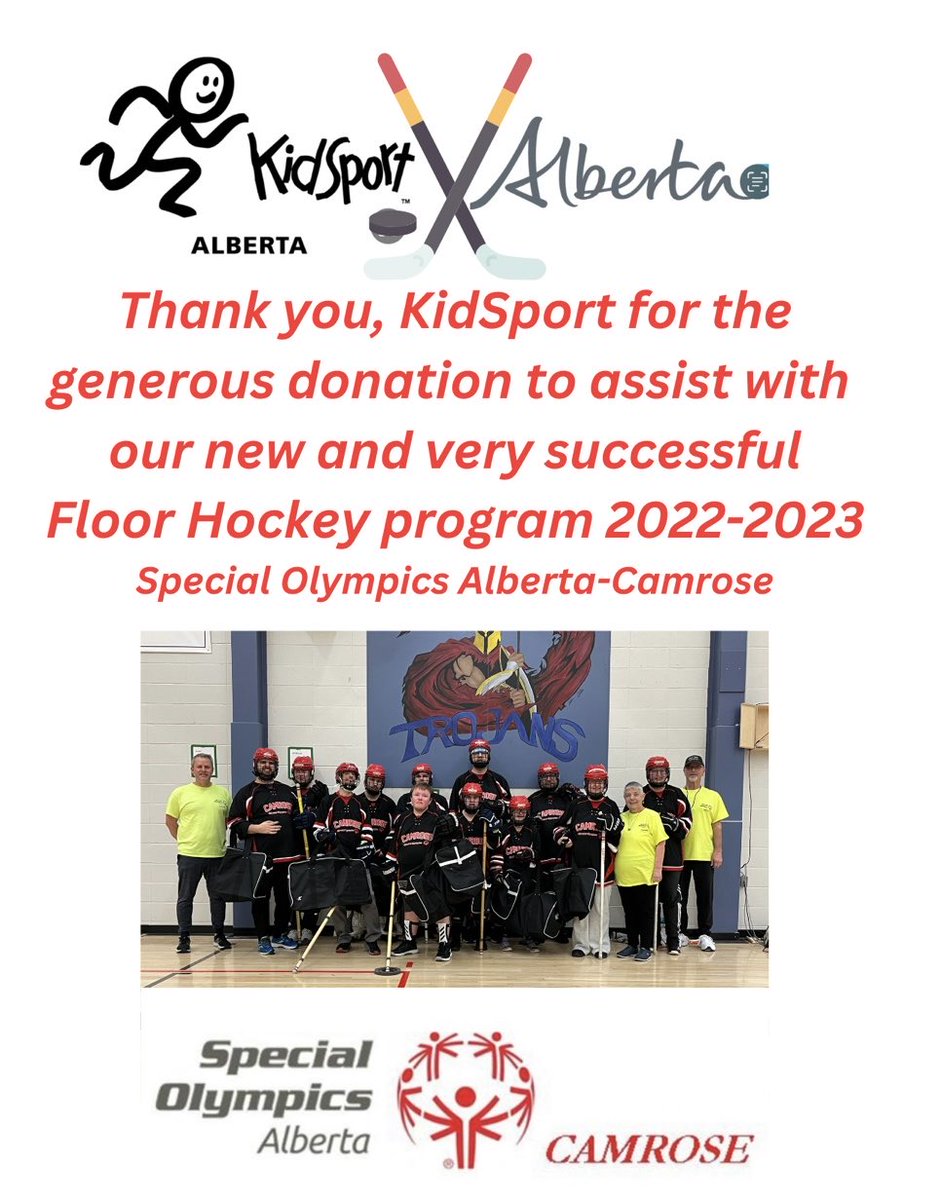 SOACamrose's tweet photo. Special Olympics Alberta-Camrose Floor Hockey Program 2022-2023, was a huge success!  Athletes Mason Carter and Sawyer Kendall were chosen to join Team Alberta 2024. SO FANTASTIC‼️ https://t.co/WiPxnmjiLB