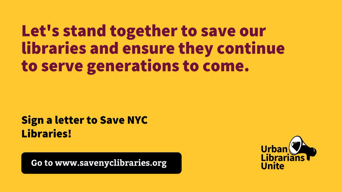 ULUNYC's tweet image. Libraries are community hubs that provide free access to information, education, and resources. Let's stand together to save our libraries and ensure they continue to serve generations to come. Send a letter to your councilmember today! savenyclibraries.org