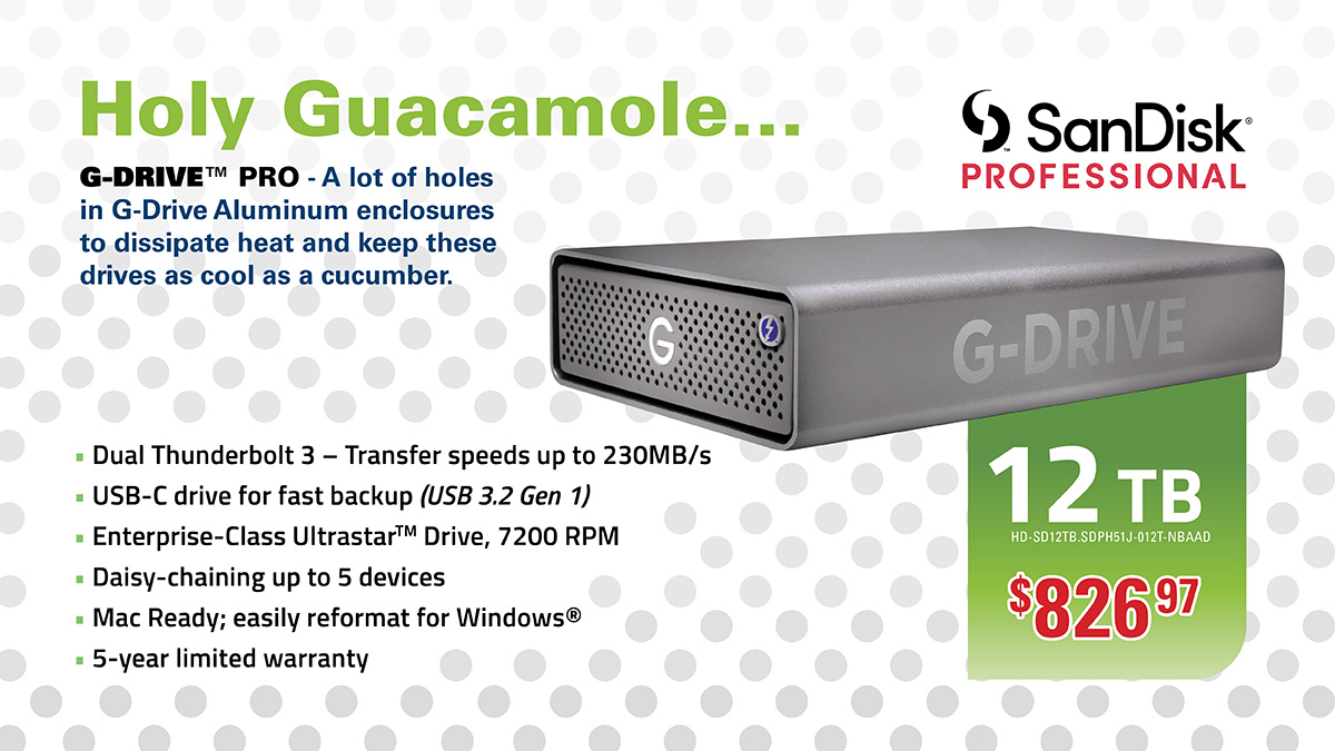 wimmedia_com's tweet photo. Sandisk 12TB G-Drive Pro Hard Drives - IN STOCK!
Pro Hard Drives for Professional Applications.
Did we mention they come with a 5 Year Limited Warranty?
Prices subject to change without notice.
https://t.co/Xdn7xBgpao https://t.co/59fCFmSAF6