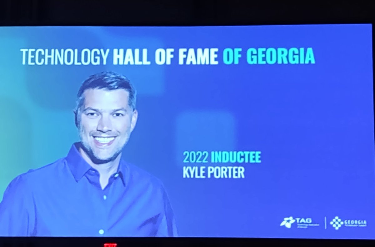 AlyintheATL's tweet photo. So honored to be at the @TAGSummit today to celebrate @kyleporter's induction into the Georgia Technology Hall of Fame intro'd by @davidcummings. Loved being a little part of his @Salesloft journey (and getting to see all the OG #Lofters today)! https://t.co/2NC9jfg4at