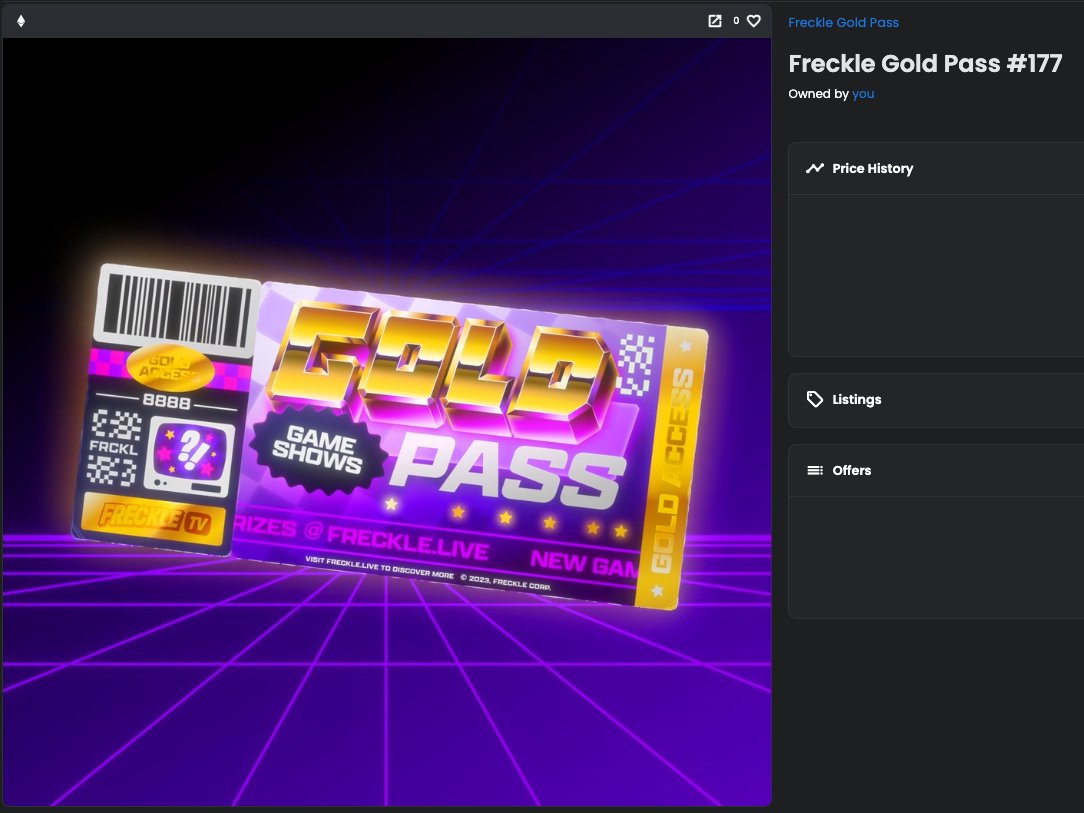 AGOLDENRIOT's tweet photo. Look at this beauty #GoldPass from @FreckleTrivia! Stacking this on top of my #ForeverPass will give me 5x  Bonuses! #FreckleTrivia

WHERE MINT:
Gold Pass: https://t.co/QwH3aUd2s7
Forever Pass: https://t.co/xZ6tZz724h https://t.co/Gj9kAd6oVu