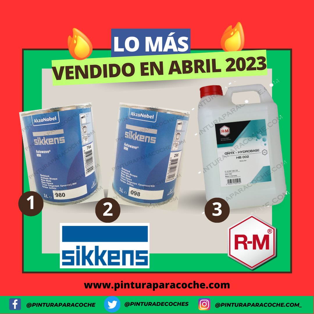 PinturaDeCoches's tweet photo. 🥁🥁 LO MÁS VENDIDO EN ABRIL🔝🔝 ES... ➡️ SIKKENS AUTOWAVE & RM.
💻 https://t.co/X5ewFZmifK
💻 https://t.co/AVSmyqjVOe
📩 contacto@pinturaparacoche.es
#abril #pinturaparacoche #codigoscolor #Standoblue #Standox #SpiesHecker #Sikkens #Cromax #RMpaint #glasurit90line #Glasurit https://t.co/bLrNRvyKZG