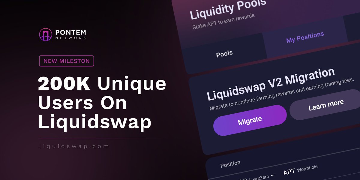 PontemNetwork's tweet photo. We're proud to announce that Liquidswap has reached 200k unique users🎉

Thank you to our community for your continued support and trust in our platform🦾

📎https://t.co/BW5MSAwh37 https://t.co/PlJkZNcn8Y