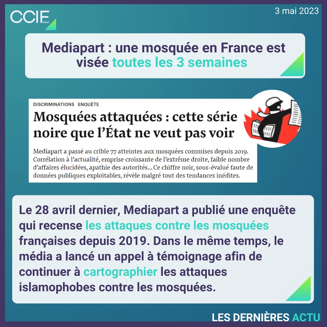 CCIEurope's tweet photo. ❓Que pensez-vous de ces actualités ? Dites-nous tout en commentaire ⬇️
#CCIE #UrgenceAction #Islamophobie
#Mediapart #Relicha #Salam #JoeBiden #POTUS https://t.co/vyALMrMSbH