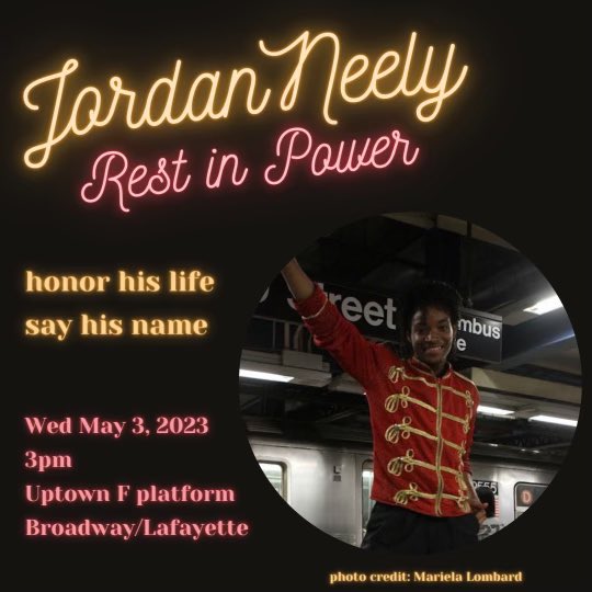 NYWFP's tweet photo. Jordan Neely deserves to be alive. Honor is life and join this vigil today at 3PM, at the Uptown F platform, Broadway-Lafayette station. https://t.co/5L8SzGq7Vf