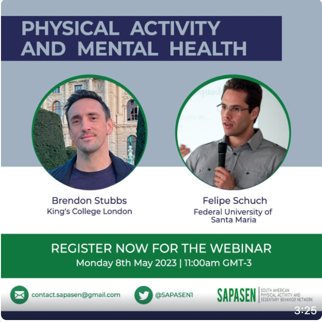 SAPASEN1's tweet photo. Webinar : Physical Activity and Mental Health Confirmed speakers: Brendon Stubbs and Felipe Schuch
🗓️ 08 May 📷 11:00 GMT-3
https://t.co/ptoZWTI4o3 https://t.co/98Sp8uMUdp