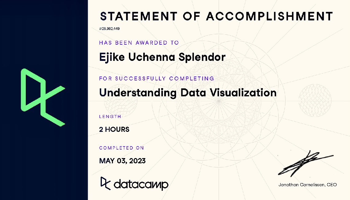 iam_Uchenna's tweet image. Day 3 of SQL May challenge!

I took the Data Analyst in SQL course by @DataCamp and ‘Understanding Data Visualization’ is the first course in the track. I gathered a good knowledge about Box plots, Line plots, Linear regression and logistic regression. 

#31DaysofSQL #SQLMay