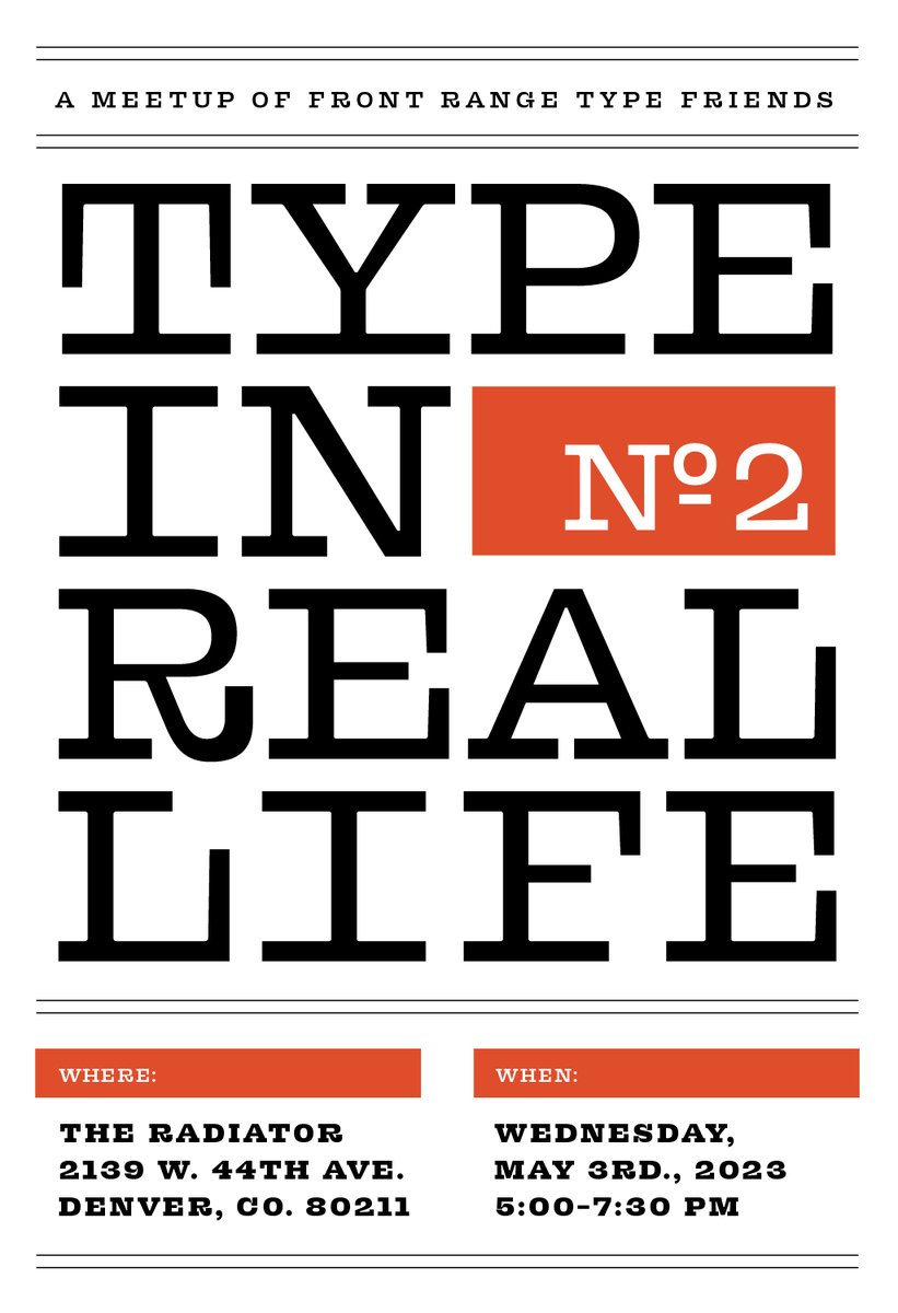 kyleread's tweet photo. Denver type and design people! We're getting together for a little mid-week happy hour tonight, if you're in town, stop by, say hi, and chat type nerd things face to face for a change. #denverdesign https://t.co/P68GkrHTdQ