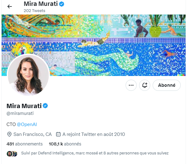 J'ai demandé à Midjourney de me créer le profil twitter de la CTO d'OpenAI, <a href="/miramurati/">Mira Murati</a>