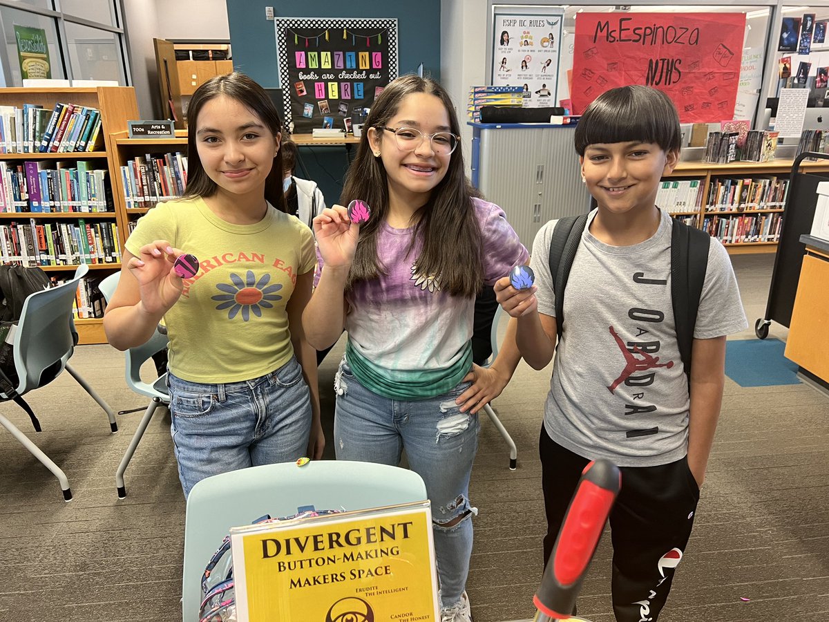 hshpilc's tweet photo. Last day for Divergent Button-Maker Makerspace! Do you know what faction you belong to? Come and take the Quiz! #hshpilc #makerspace #divergent #buttonmaker #schoollibrary #highschoollibrary #futurereadylibs #hcisdlibraries https://t.co/LOJONMZXBb
