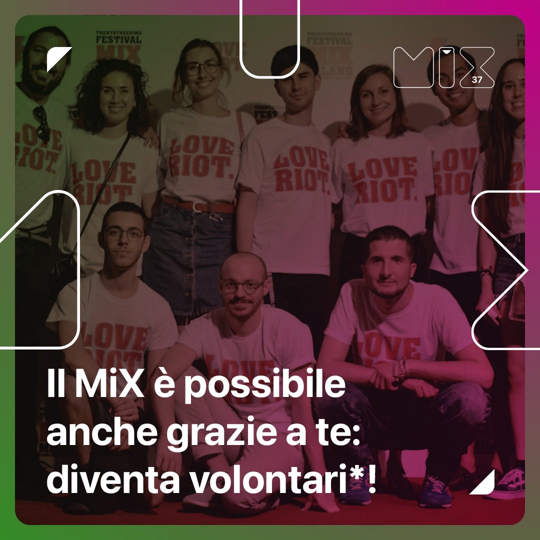 A.A.A. Il MiX aspetta te: diventa volontari* della 37esima edizione!

Cerchiamo persone che, con passione, entusiasmo e creatività contribuiscano allo sviluppo del festival! Unisciti a noi: mixfestival.eu/volontar-2023/