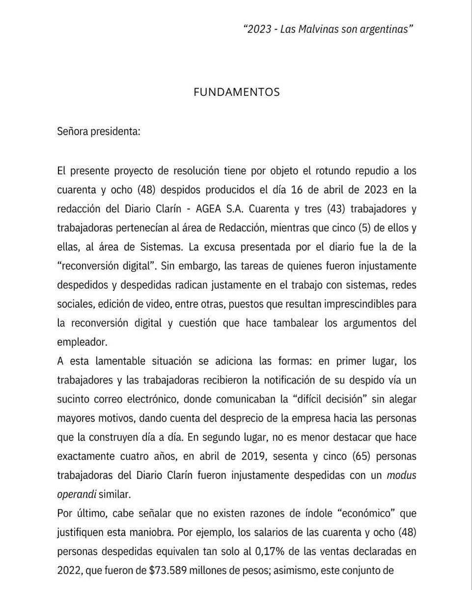 Vsiley's tweet photo. 📃 • Junto a diputados y diputadas sindicalistas del @FrenteDeTodos presentamos un Proyecto de Resolución ante @DiputadosAR  con el fin de expresar nuestro más absoluto repudio a los DESPIDOS INJUSTIFICADOS de 48 trabajadores y trabajadoras del diario #Clarín. https://t.co/hb9R7JQxfs