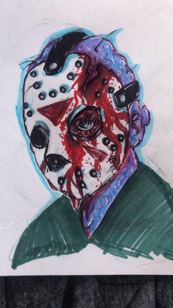 BubbleNun's tweet photo. Here’s an old drawing of my favorite mamas boy.❤️
.
.
#JasonVoorhees #fridaythe13 #FT13 #traditionalart #horror #horrorArt https://t.co/maZUMF0NkJ