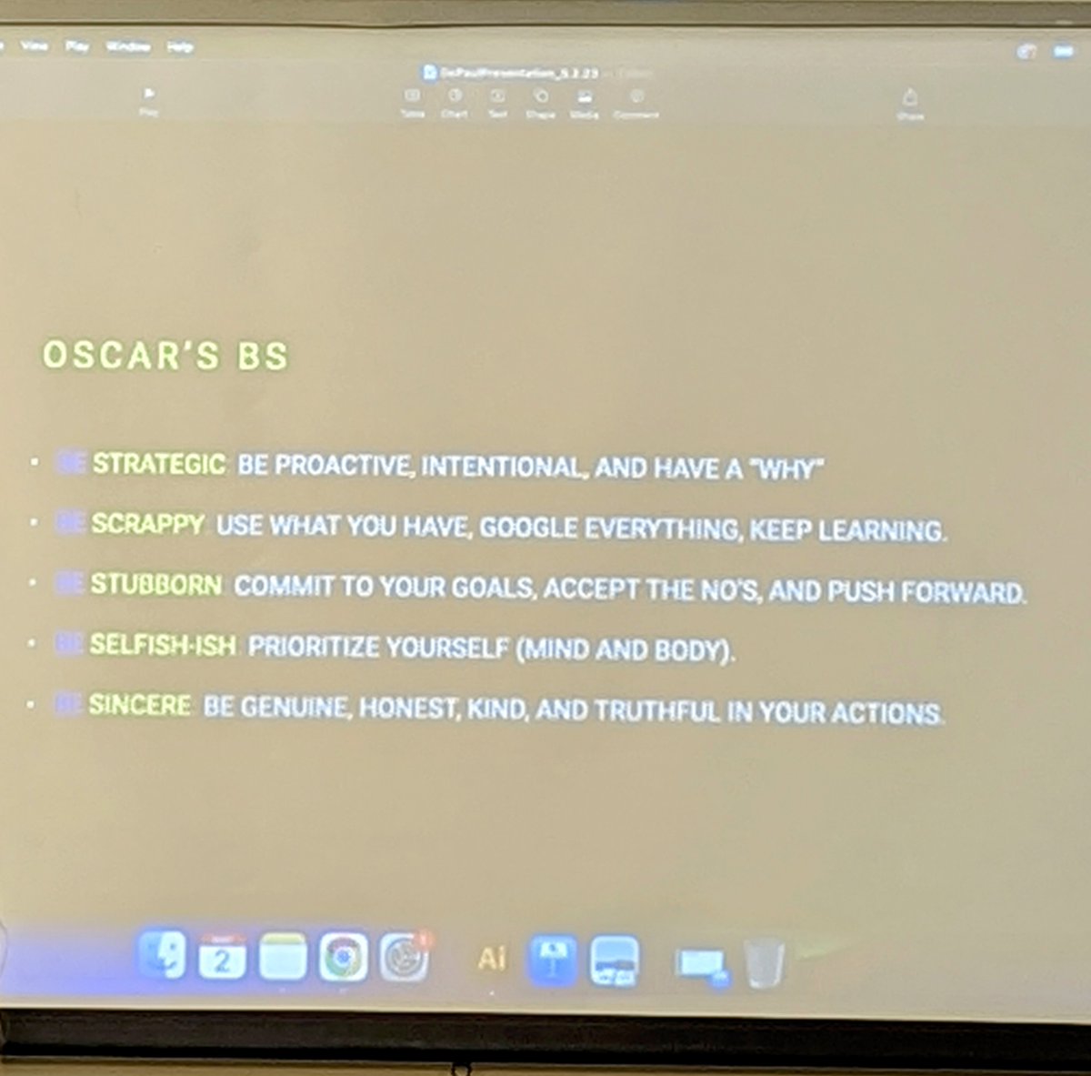 mattragas's tweet photo. .@DePaulPRAD star alum @oskytico shared on target advice (aka "Oscar's b.s.") with our @CMNDePaul #PRAD373 PR/AD Entrepreneurs class: 1) strategic, 2) scrappy, 3) stubborn, 4) selfish-ish, and 5) sincerity. Thank you, Oscar! #PRADproud https://t.co/VLB5lKYkrW