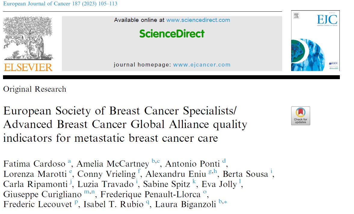 Out now! First Quality Indicators for Metastatic Breast Cancer Care by pioneering Eusoma/ #ABCGlobalAll team, set to improve patient's care worldwide!
 authors.elsevier.com/c/1h0Vn3QE--VJ…