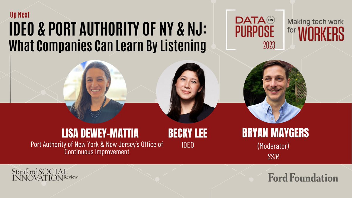 SSIReview's tweet photo. Up Next: A conversation with Becky Lee (@rebeccalilian0) of @ideo, Lisa Dewey-Mattia of @PANYNJ & Bryan Maygers @SSIReview about how harnessing worker-centered design practices can optimize business operations. Sign up for #DataonPurpose and join us now! https://t.co/Gg60S7KYth https://t.co/k1XnOo36Up