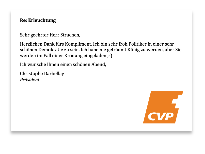 gstruchen's tweet photo. Als ich vor langer Zeit im Zug @C_Darbellay  begegnete, überfiel mich eine Vision – wie ein Heide den Wanderprediger – die mich nicht mehr losliess. Herr Darbellay, erinnern Sie sich an das Versprechen? Bei einer Krönung zum Prinz von Martigny sitze ich in der ersten Reihe‽ https://t.co/LENQCXnGUQ