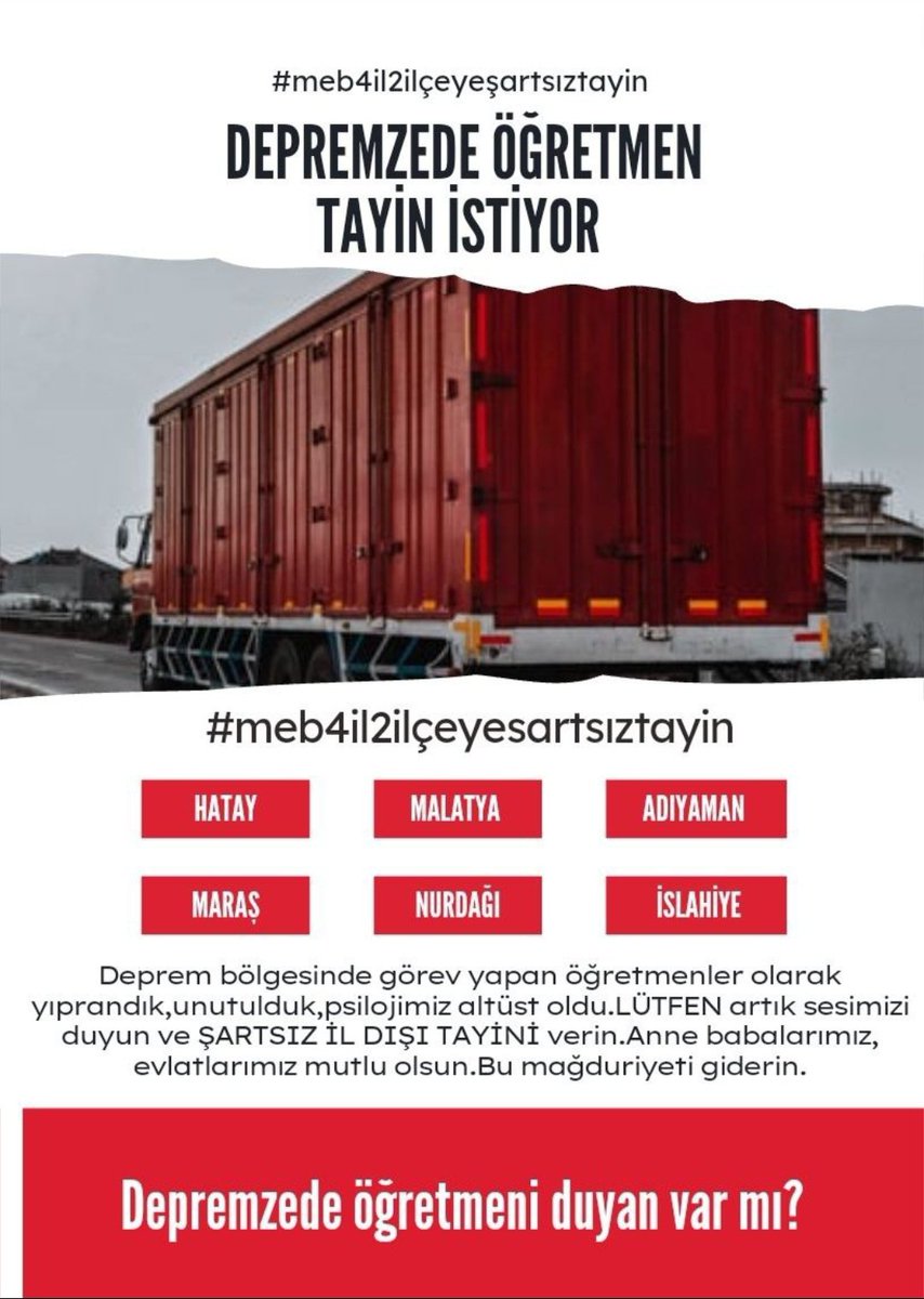 zeynephurinisa's tweet photo. #meb40BinOyEnkazaltinda
#meb4il2ilceyesartsıztayin
Depremzedeler 
#deprem
Asrın Felaketi"ni derinden yaşadık. Yaşadığımız şok ve acının üstüne yok sayılıyoruz.
Depremzede öğretmenlere  yeni bir fırsat verilmelidir. 
@RTErdogan @kilicdarogluk @herkesicinCHP @chpgenclikgm https://t.co/DPlWbFn3y4