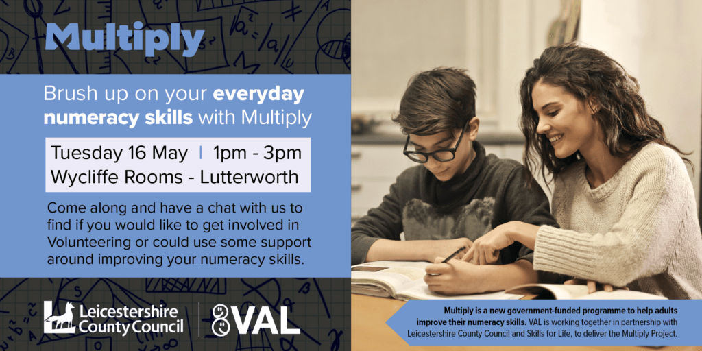 workliveleics's tweet image. Do you need to improve upon your #NumeracySkills?

Or would you like to get involved with #volunteering locally??

@valonline are hosting these events to deliver the #MultiplyProgramme.

This support helps adults in #Leicestershire with #numeracy. 🖩

Contact VAL to book a place!