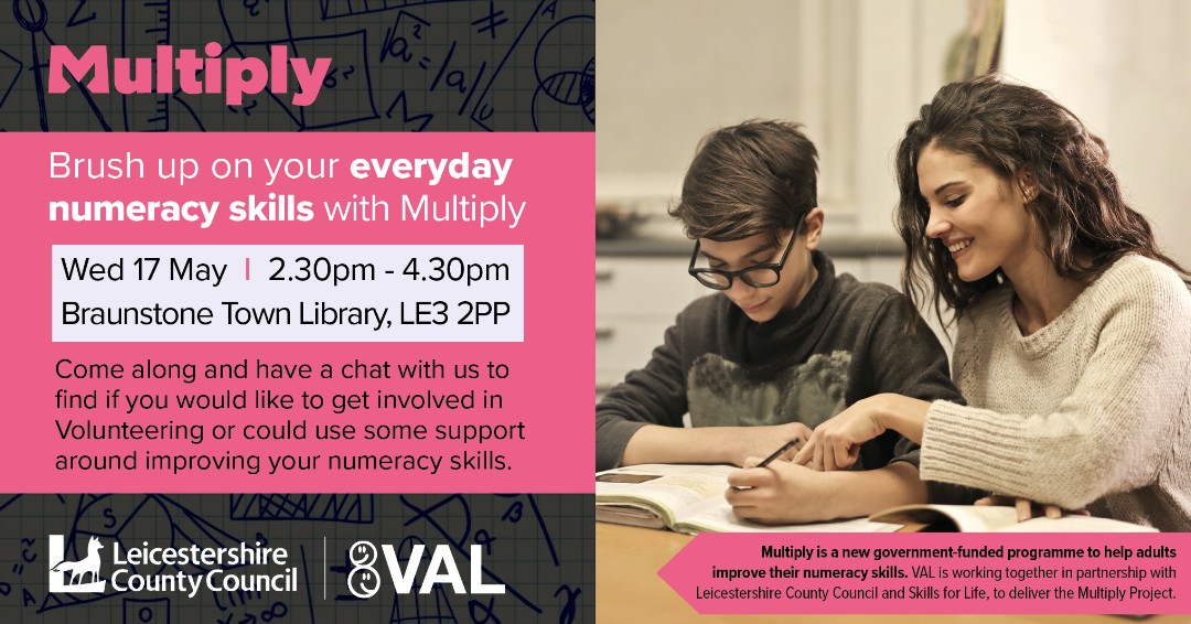 workliveleics's tweet image. Do you need to improve upon your #NumeracySkills?

Or would you like to get involved with #volunteering locally??

@valonline are hosting these events to deliver the #MultiplyProgramme.

This support helps adults in #Leicestershire with #numeracy. 🖩

Contact VAL to book a place!