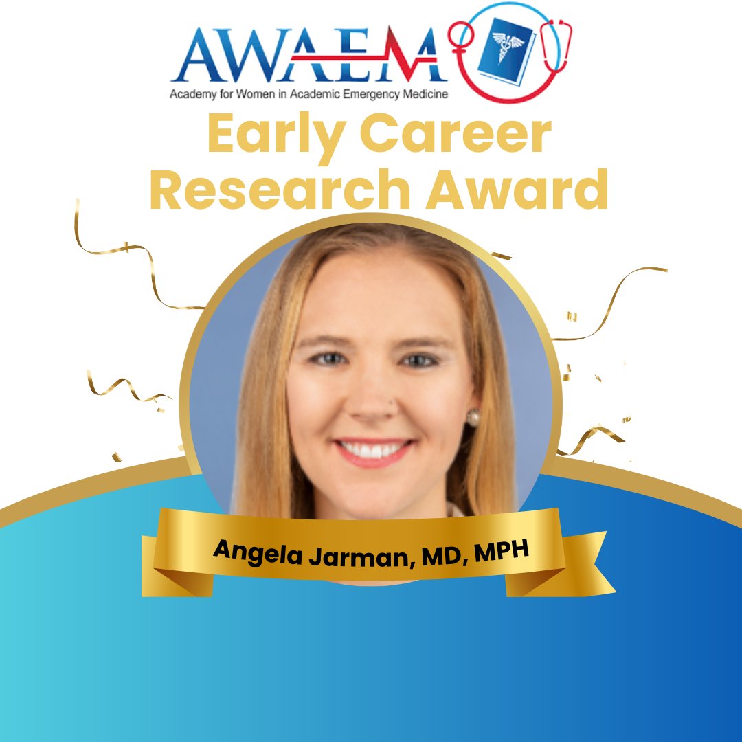 CONGRATULATIONS!! Dr. Jarman is an Assistant Professor and the Director of Sex & Gender in Emergency Medicine at UC Davis. Stop by the AWAEM-ADIEM Luncheon to congratulate Dr. Jarman and our other award winners. #AWAEM @SAEMonline