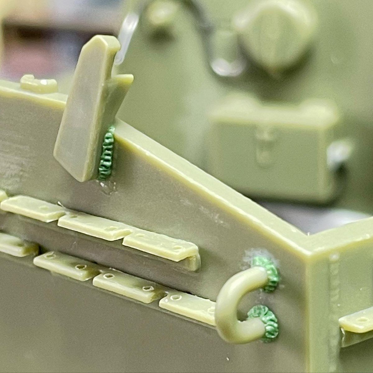 hobbybuzzard's tweet photo. Been doing laborious green stuff work on fittings, hinges etc #m5stuart #militarymodelling https://t.co/NMSnVwPviI