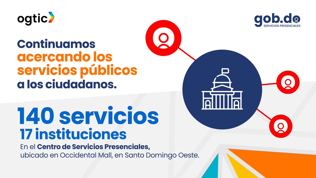 OGTICRDO's tweet photo. Con la incorporación del Punto GOB Occidental Mall, ponemos a disposición 1️⃣4️⃣0️⃣ servicios de 1️⃣7️⃣ instituciones.
Disponibles desde ya para todos los ciudadanos. 🙌
Ven y visítanos en @occidentalmall.
#OGTIC
#GODDO
#PuntoGOB
#OccidentalMall https://t.co/TjD3f9YThF