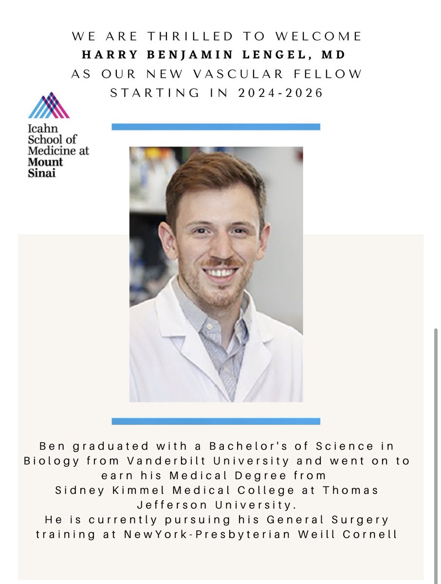 Mount Sinai Vascular (@sinaivascular) on Twitter photo A warm welcome to our newest <a href="/SinaiVascular/">Mount Sinai Vascular</a> fellow, Dr. Harry Benjamin Lengel! A warm welcome to our newest <a href="/SinaiVascular/">Mount Sinai Vascular</a> fellow, Dr. Harry Benjamin Lengel!