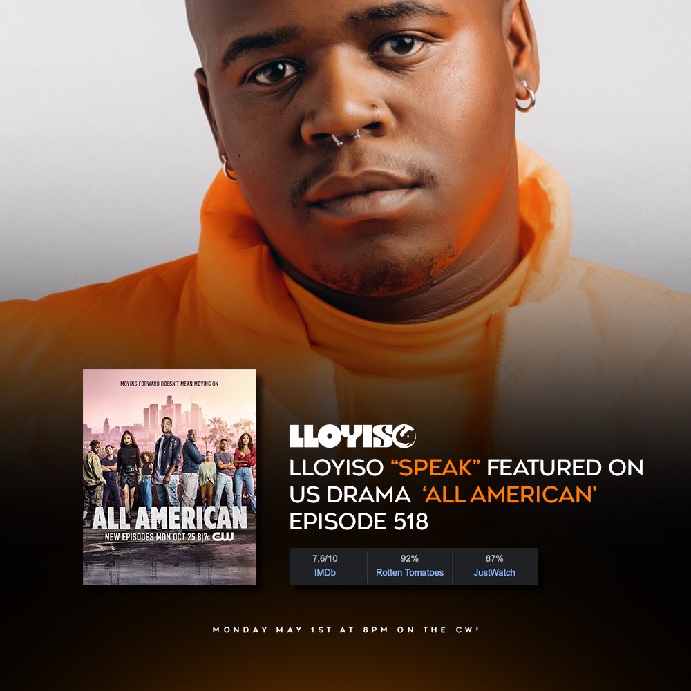 Lloyiso_rsa's tweet photo. My song “Speak” featured on the US DRAMA @CWAllAmerican on Monday 😭😭😭 this is what I made it for! Grateful🙏🏿 https://t.co/z4nrsJsYmn