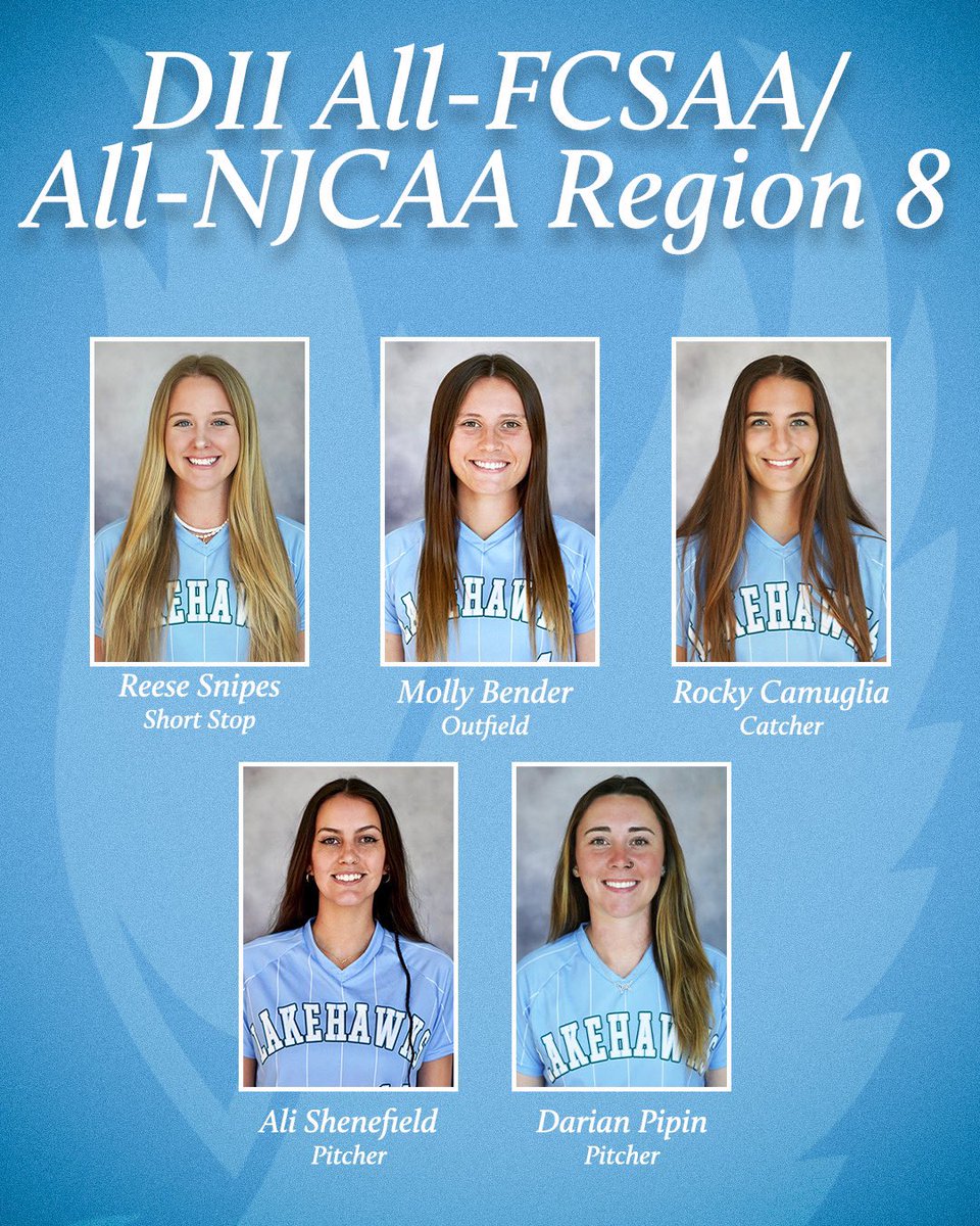 LakehawkSports's tweet photo. Lakehawk Softball put five on the DII All-FCSAA/All-NJCAA Team &amp; All-Sun-Lakes Conference First Team and two on the All-Sun-Lakes Conference Second Team🤘 #WingsUp 

Full release below! 
https://t.co/P17BqeKHyx https://t.co/4teErqocC0