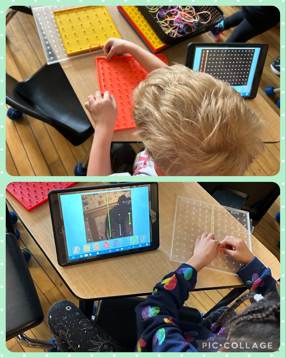 KindersRoss's tweet photo. Trying to make the physical #geoboard and the group board app match. #technology #math #spacialreasoning @ross_dsbn @dsbn https://t.co/rv8231IO9U