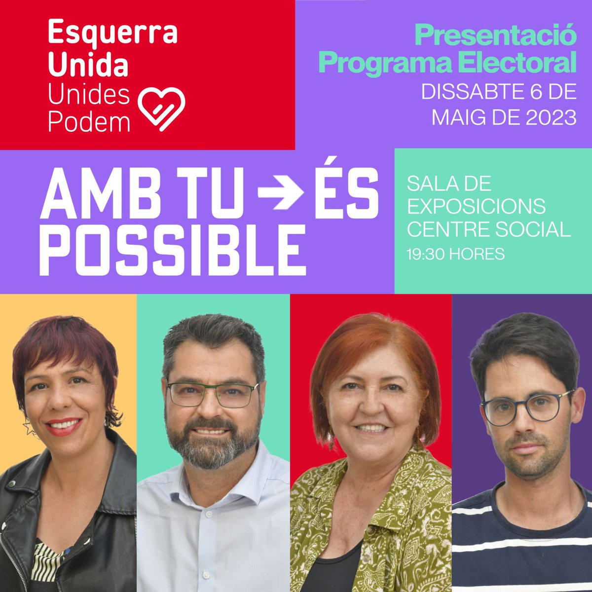 EURaspeig's tweet photo. 👇📝T'esperem aquest dissabte a les 19:30 a la Sala d'Exposicions Centre Social a on presentarem el nostre programa que seguirà transformant Sant Vicent del Raspeig https://t.co/y6iVWKApDj