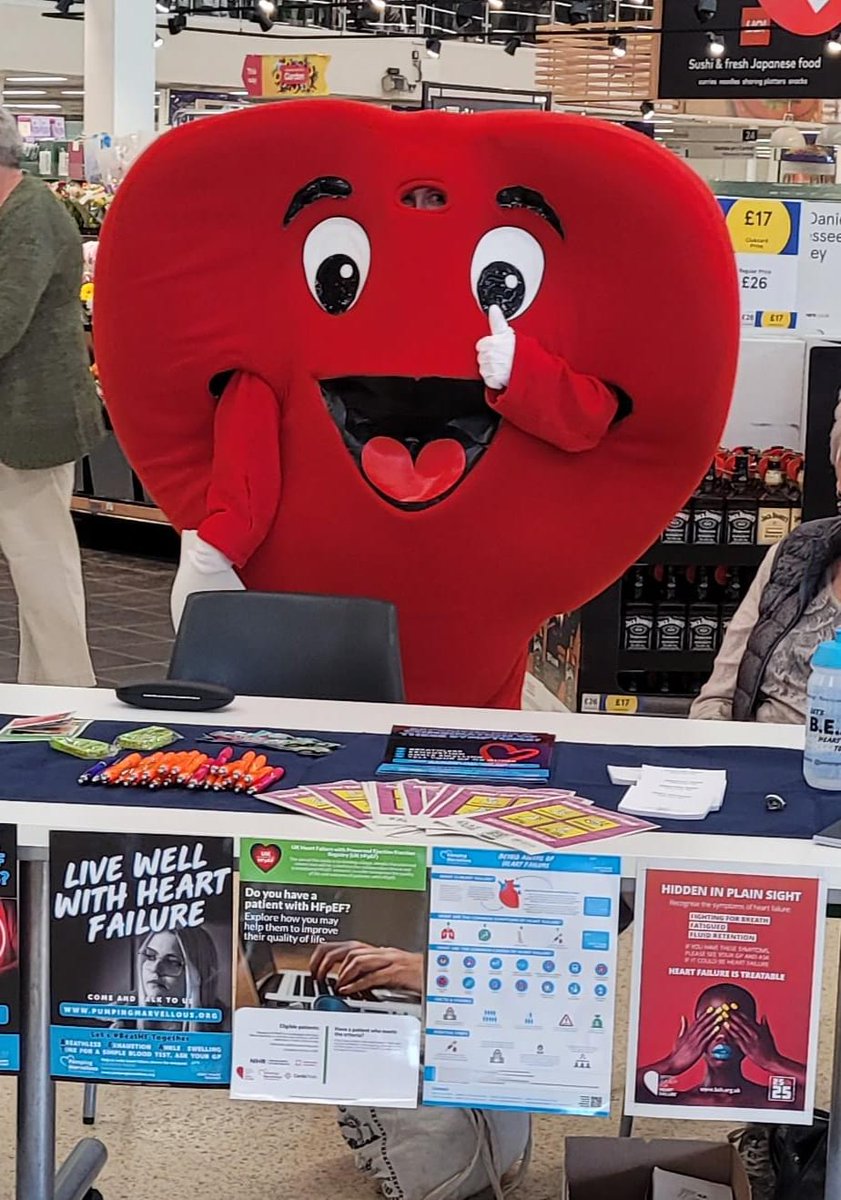 Mr Hearty is helping us out this week to raise awareness of heart failure symptoms 🤗💙 
We're in the foyer at Wrexham Maelor Hospital tomorrow and Asda Queensferry on Friday. Come and say hello! 🤗💙
#heartfailure #freedomfromfailure
