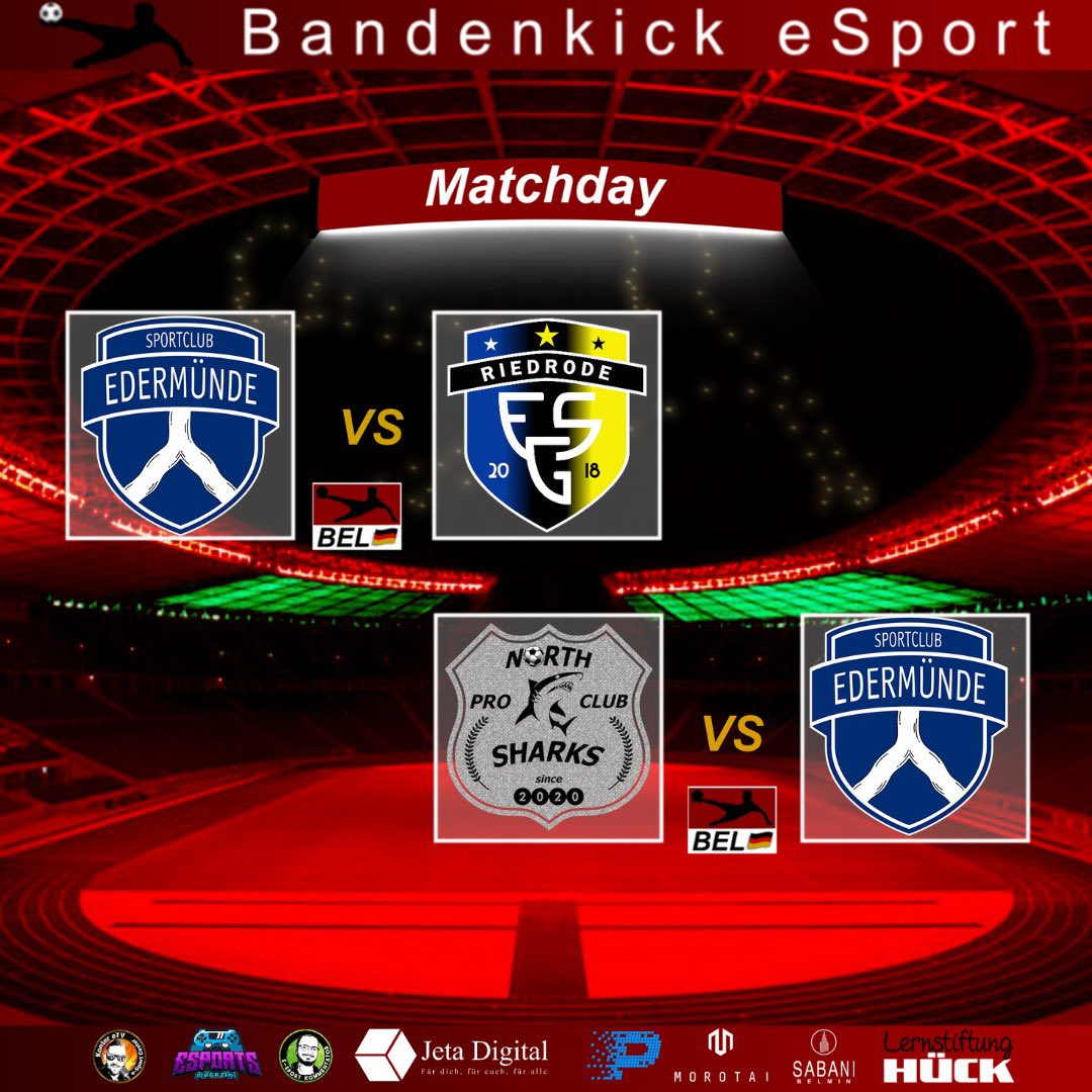 Bandenkick BEL Blue🥇
Spieltag 9.
Heimspiel
🆚FSG Riedrode
⏰20:20

Spieltag 10.
Auswärtsspiel
🆚North Sharks
⏰20:50

Spieltag 8.
Auswärtsspiel
🆚VFB Oldenburg eSports
⏰20:50

Live auf Twitch
______________
Bandenkick Partner:
<a href="/bandenkick/">Bandenkick</a>
<a href="/lernstiftung/">Lernstiftung Hück</a>
<a href="/MagazineClubs/">eSports Magazine Pro</a>