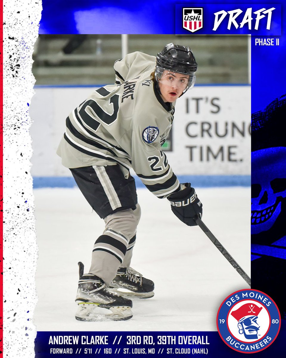 bucshockey's tweet image. DRAFTED!

With the 39th overall pick, in the 2nd Rd. of the Phase II #USHLDraft the Buccaneers select forward Andrew Clarke, a native of St. Louis, MO and the @AAABlues program. Clarke has 16 goals &amp;amp; 48 points in 51 games for St. Cloud (NAHL) this season.

#GetHooked 🏴‍☠️