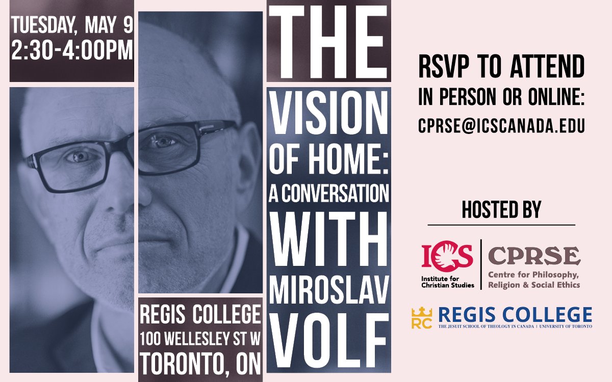 On Tuesday, May 9, 2:30-4:00pm, Regis and <a href="/InsChr/">ICS</a> will be hosting a conversation with Miroslav Volf, Founder and Director of the Yale Centre for Faith and Culture.

This is a hybrid event. RSVP to cprse@icscanada.edu. More information here: news.icscanada.edu/2023/04/vision…