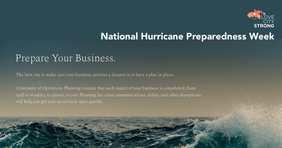 LoveCityStrong's tweet photo. Preparing your business is just as important as preparing your home. @FEMA offers great resources that can help you to put a plan in place and help your employees and colleagues to be prepared as well. Download the Business Hurricane Toolkit here: https://t.co/I1iQvMg5LB https://t.co/wftCbOtupu