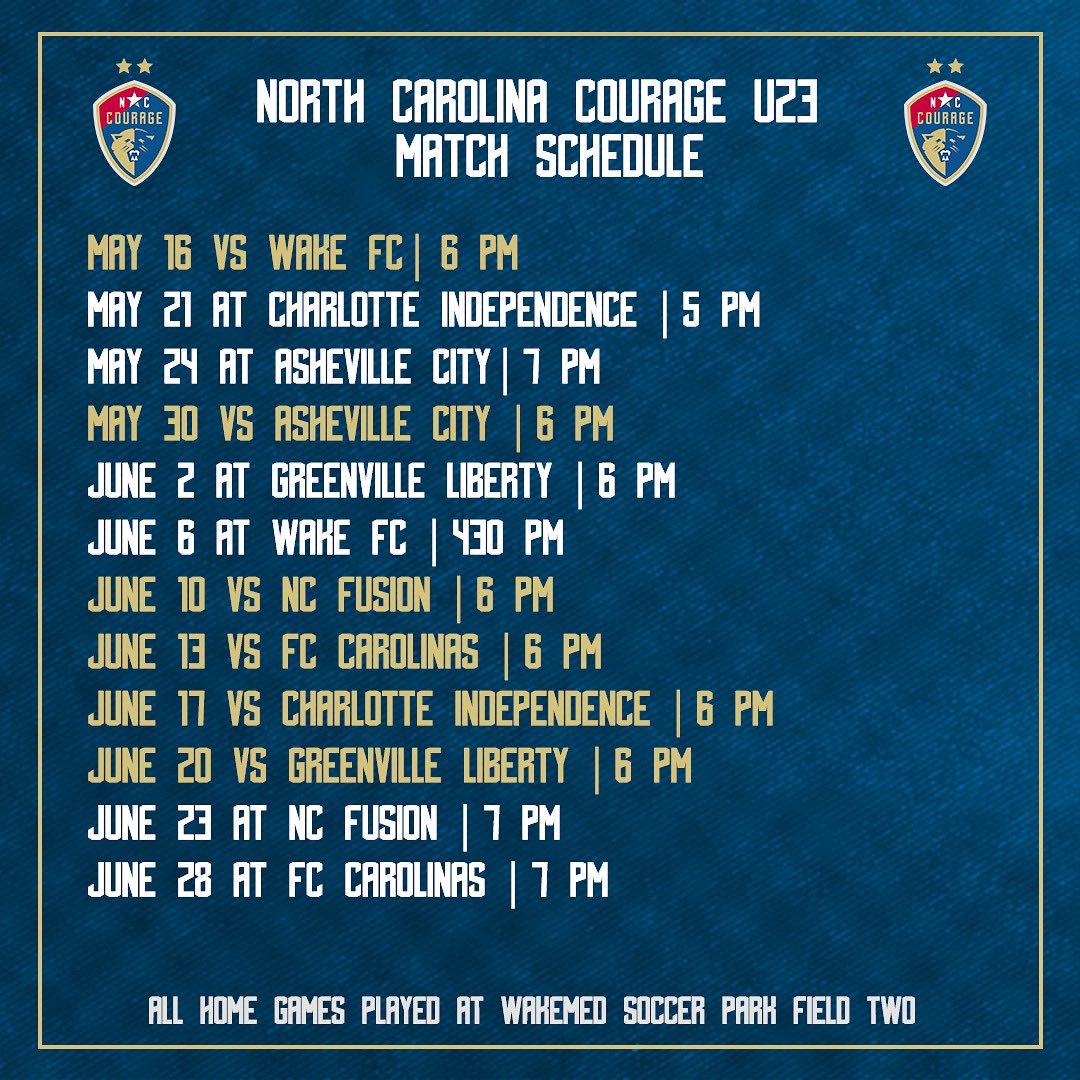 NC Courage U23 on Twitter: "๐ YEAR TWO ๐ The official 2023 schedule! We