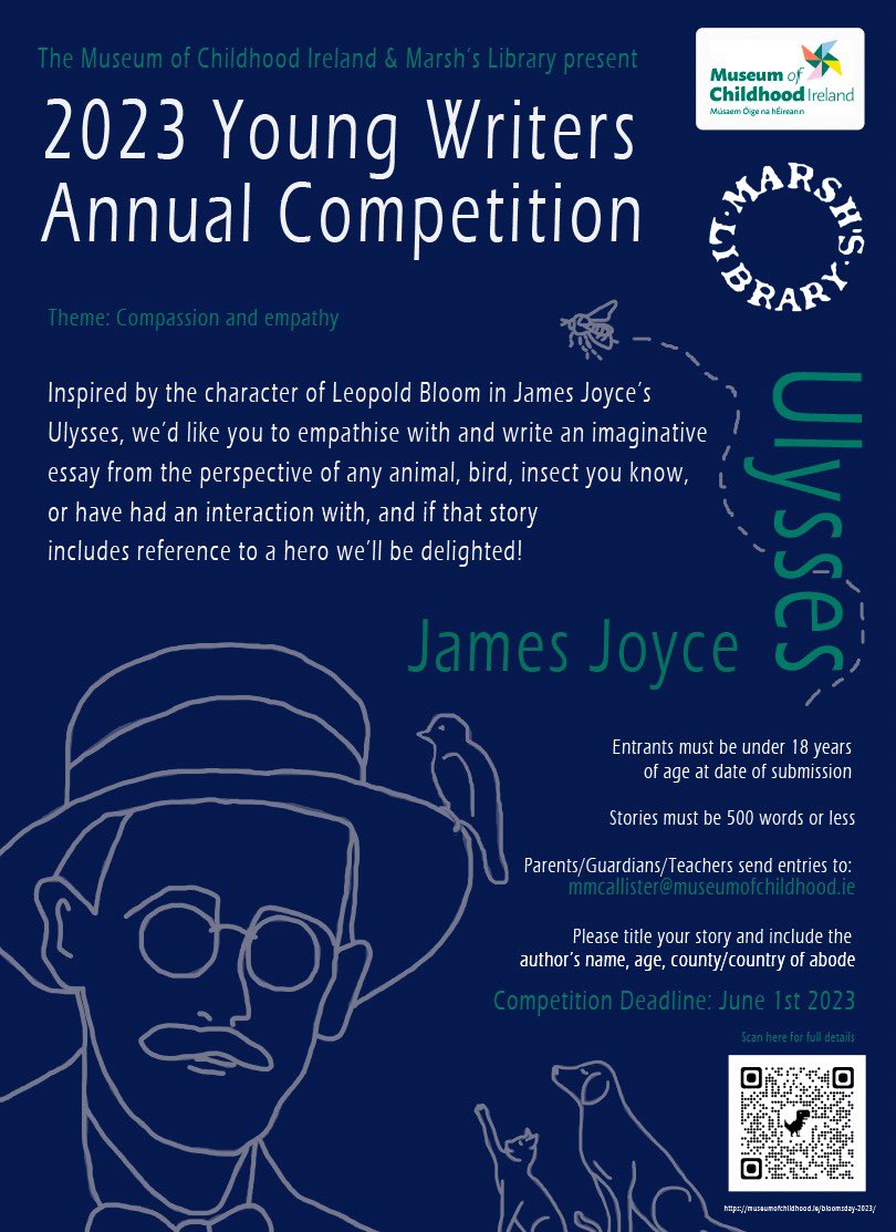 Museum of Childhood Irl,Músaem Óige na hÉireann (@museumofci) on Twitter photo To celebrate #Bloomsday2023 the Museum of Childhood Ireland & Marsh’s Library <a href="/MarshsLibrary/">Marsh's Library</a> have teamed up to bring you our annual Young Writers Competition🎉👉museumofchildhood.ie/bloomsday-2023/
See our previous Bloomsday celebrations here 👉museumofchildhood.ie/bloomsday/ <a href="/dramdarcy/">Dr Anne Marie D'Arcy</a> <a href="/LookUpYoga/">Susie Lopez</a> To celebrate #Bloomsday2023 the Museum of Childhood Ireland & Marsh’s Library <a href="/MarshsLibrary/">Marsh's Library</a> have teamed up to bring you our annual Young Writers Competition🎉👉museumofchildhood.ie/bloomsday-2023/
See our previous Bloomsday celebrations here 👉museumofchildhood.ie/bloomsday/ <a href="/dramdarcy/">Dr Anne Marie D'Arcy</a> <a href="/LookUpYoga/">Susie Lopez</a>
