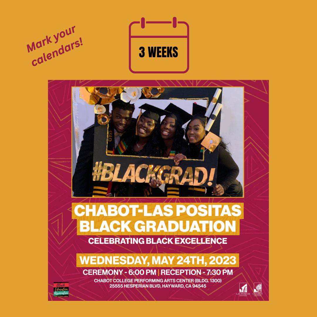 We are three weeks away from the Chabot-Las Positas Black Graduation, so register today! Wednesday, May 24th, at the Chabot College Performing Arts Center (Bldg. 1300) at 6 pm. #blackgrad #ccc #lpc For more info and to register, visit tinyurl.com/chabotlpcblack…