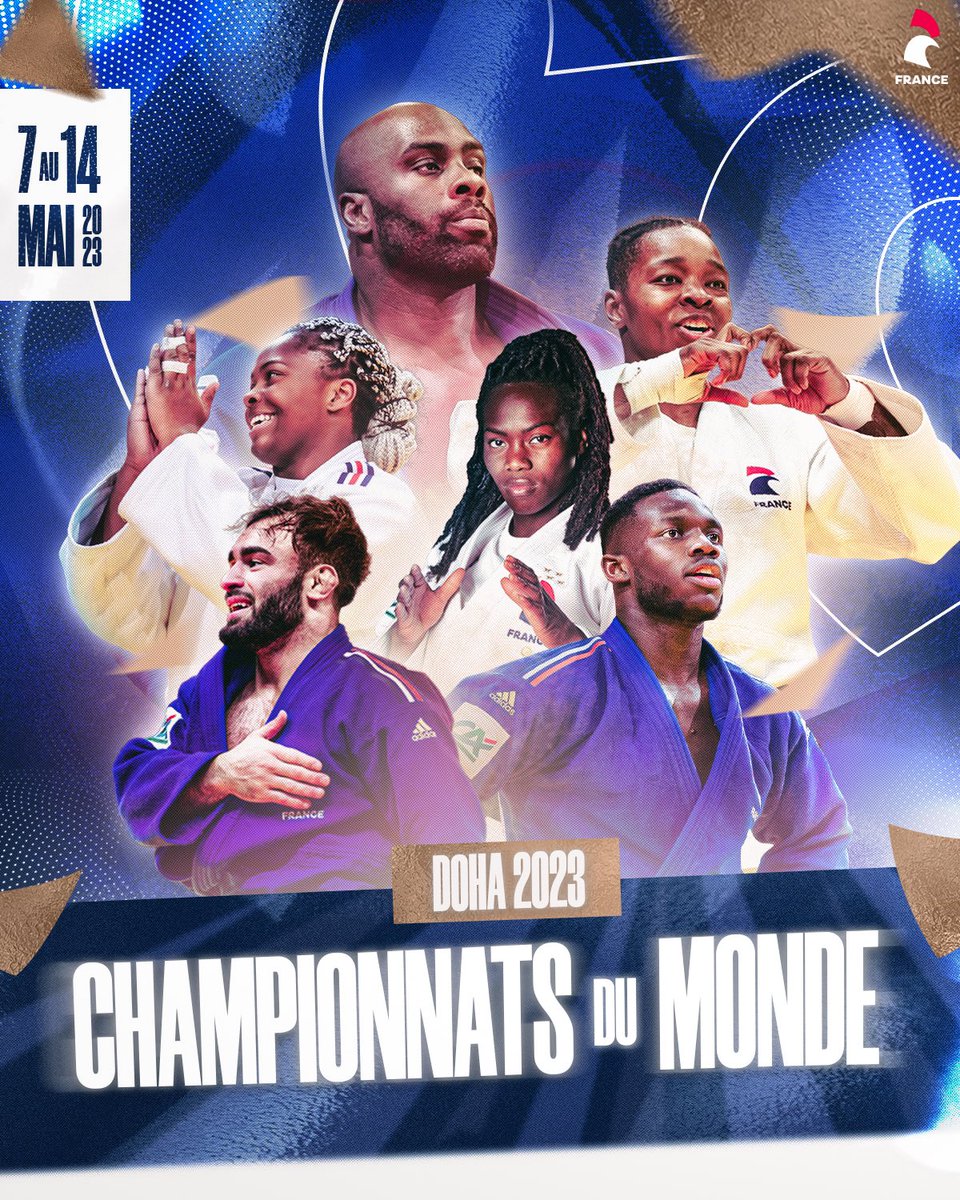 francejudo's tweet photo. Championnats du monde 2023 ✊🌍

𝐓𝐨𝐮𝐬 𝐮𝐧𝐢𝐬, 𝐭𝐨𝐮𝐬 𝐞𝐧𝐬𝐞𝐦𝐛𝐥𝐞 : Go les Bleus ! 🌟🇫🇷

#JudoWorlds #FierdEtreJudoka https://t.co/SPZpYpamPQ