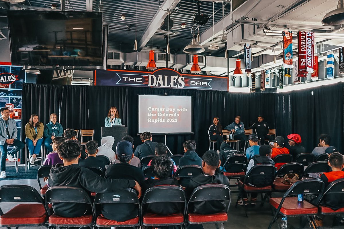 Colorado_Storm's tweet photo. 💼⚽💼 Last week, 60+ students from DPS middle schools attended Career Day at DSGP where they met with @ColoradoRapids front office &amp; CRYSC staff to learn about working in the sports industry before hitting the fields with Rapids players Keegan Rosenberry &amp; Connor Ronan! https://t.co/BDrQCXM82a