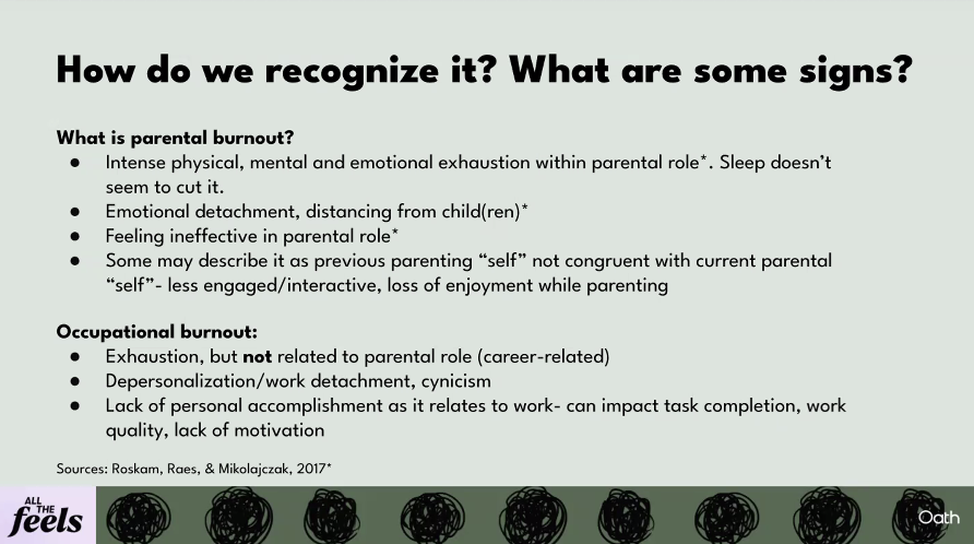 OathCare's tweet photo. How to tell if you're experiencing parental burnout? 
@RunTellMom explains you may feel "drained to the bone" or are "feeling less connected to your kids". 

#burnout #MaternalMentalHealth #tiredasamother #MentalHealthAwarenessMonth https://t.co/WUfqC4P03F