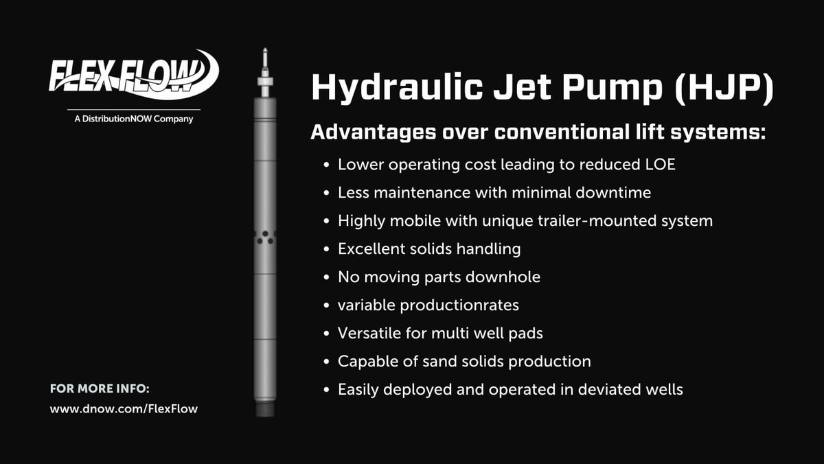 DNOWInc's tweet image. #FlexFlow, a #DistributionNOW company offers hydraulic jet pumps with features like variable production rates and excellent solids handling, perfect for challenging #oilandgas sectors.

Contact us at hubs.la/Q01NyRJW0 to learn more.

#EnergyDelivered #DNOW #energy