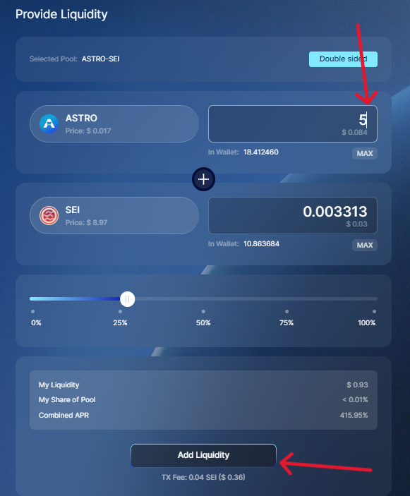 La_knock75's tweet photo. [5/8]
➡️ RDV sur " Pool page " 
➡️ Sélectionnez la pire ASTRO / SEI 
➡️ Mettez par exemple 5 ASTRO , l'équivalent se met en SEI
➡️ Add Liquidity
➡️ Vous obtiendrez des ASTRO-SEI-LP
➡️ Next https://t.co/Ld8wR6jkvJ