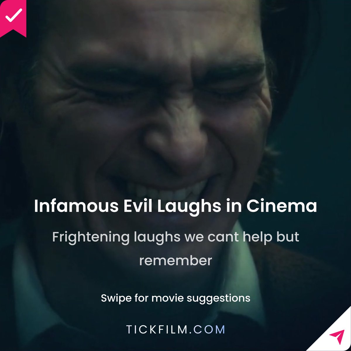 TickFilmApp's tweet image. 1/6 Frightening Laughs That Echo Through Cinema History 😱🎬

1. The Joker - Phoenix's eerie laughter perfectly captured the Joker's descent into madness, adding a visceral layer to the character's twisted psyche. Phoenix researched mental illnesses &amp;amp; practiced the laugh for…