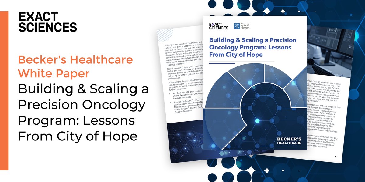ExactSciencesPO's tweet photo. In this white paper, City of Hope shares 5 lessons learned about #PrecisionOncology, including how it affects patient outcomes, the benefits of extensive profiling, and more. 

Download the white paper here: https://t.co/u9tnCzcTVZ #OncoExTra #healthcare https://t.co/59AjSZMMrj