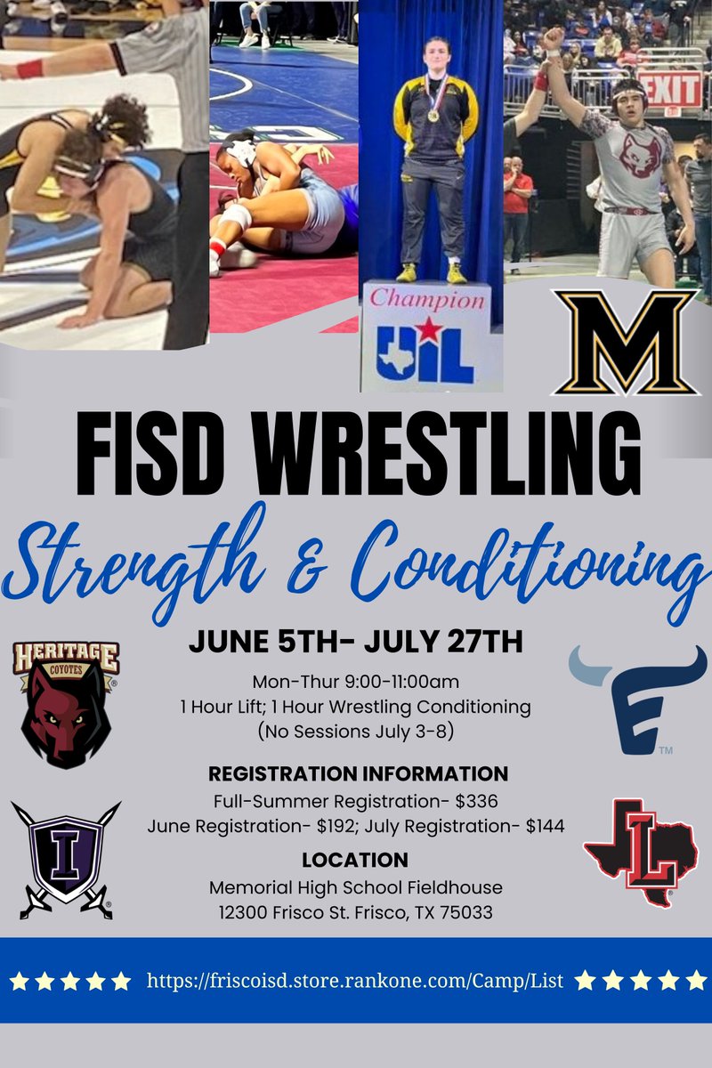 coachb_holtrop's tweet photo. Registration is still open for BOTH Summer Cams running out of MHS this summer. Come learn the basics of wrestling at our 4-Day Youth/MS Camp, or spend the summer training with us at Wrestling Strength &amp; Conditioning!
#FewWillHunt #WarriorMentality https://t.co/csTxYqkV6L