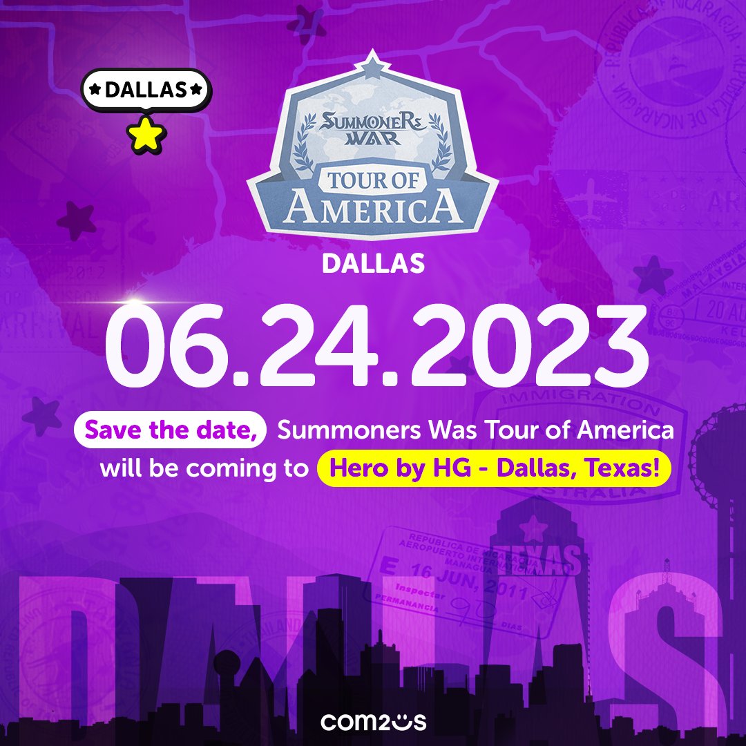 summonerswarapp's tweet photo. Tour of America is making a stop in Dallas! ๐ข
The meetup will be taking place at Hero by HG on June 24th from 2pm - 7pm!
Register while thereโs availability! ๐๏ธ
https://t.co/J5oGxmDJYG
#SummonersWar #Com2us #SWTOA2023 #SWTOA #SWTOADallas https://t.co/IZPibCXhnW
