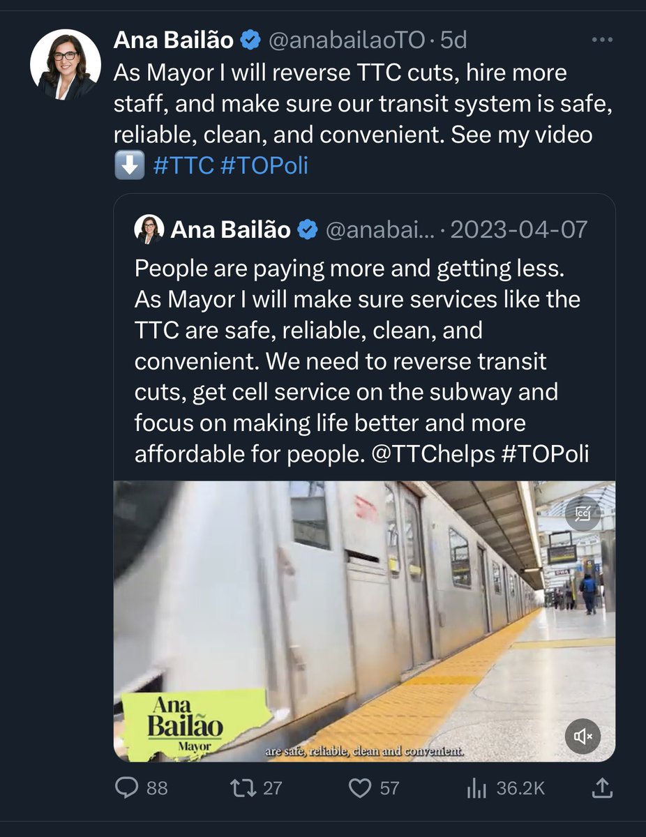 Ana vs TTC

March 7 ‘19 Ana voted against a small property tax increase to fund TTC fare freeze
October 2 ‘20 Ana voted against using reserve funds to reverse post-secondary/youth TTC fare increases AND voted to not request TTC rehire staff/restore service to pre-pandemic levels